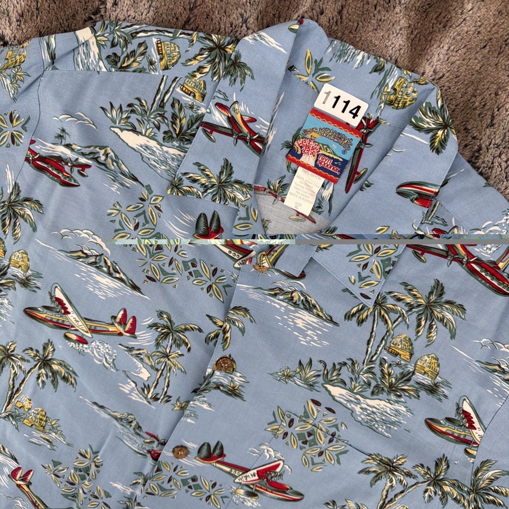 Vintage Reyn Spooner Joe Kealoha's Hawaiian Island Plane Palm Button Down Shirt